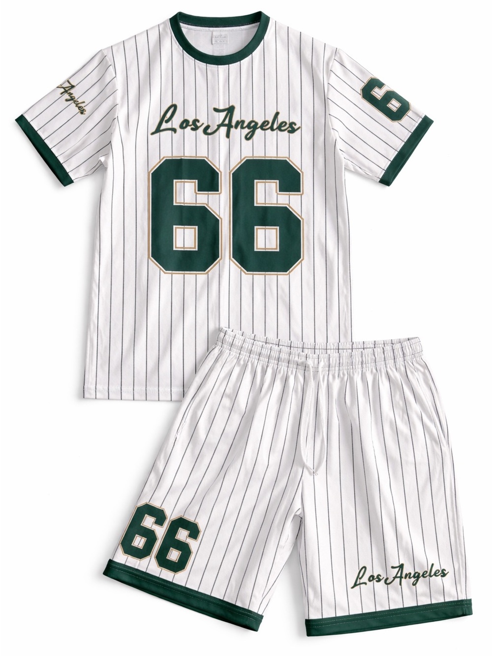 White & Green Pinstripe Jersey Set - Number 66